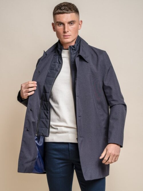 Mens navy winter coat with padded insert