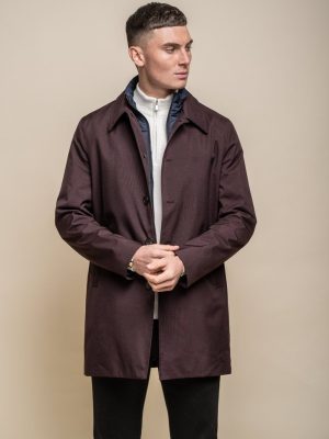 House of Cavani Brando Wine Mac Long Coat