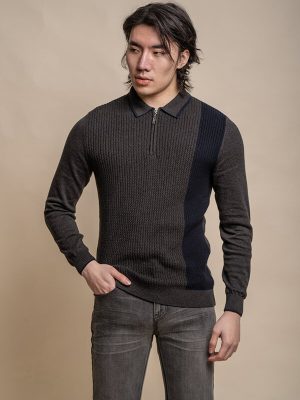 House of Cavani 1/4 Zip Charcoal Knit Polo