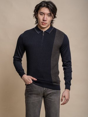 House of Cavani 1/4 Zip Navy Knit Polo