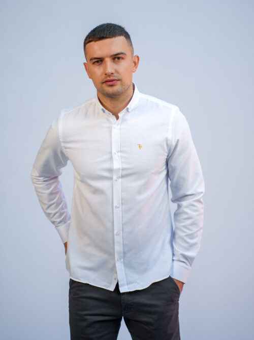 Tom Penn White Long Sleeve Oxford Shirt