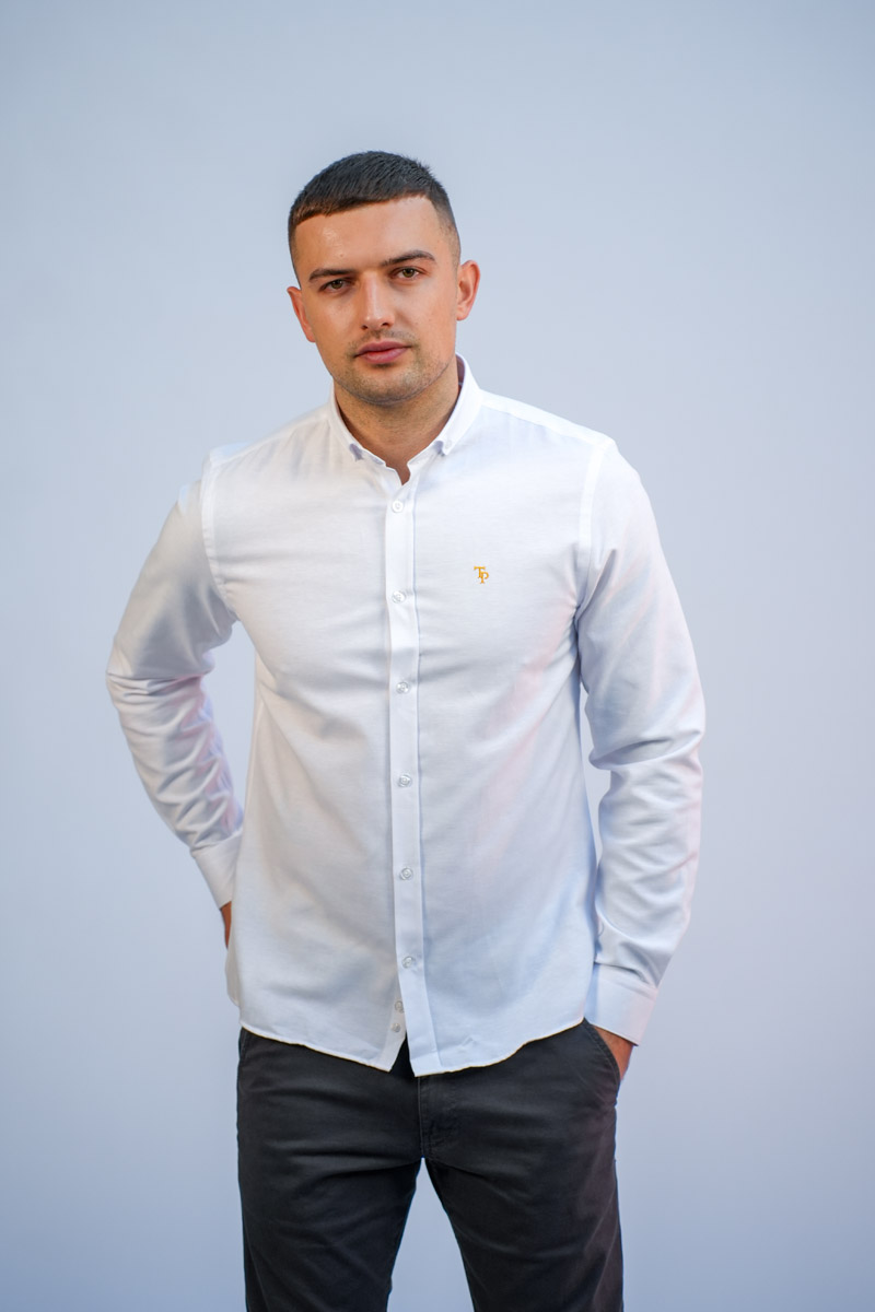 Tom Penn White Long Sleeve Oxford Shirt