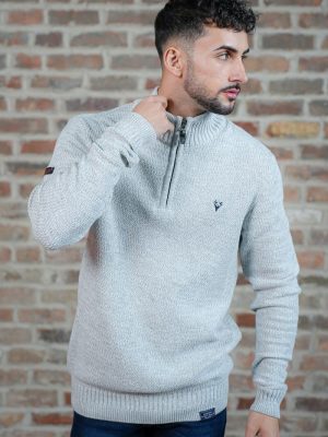 Scott Ellis Morcombe Cement Grey 1/4 Zip Knit