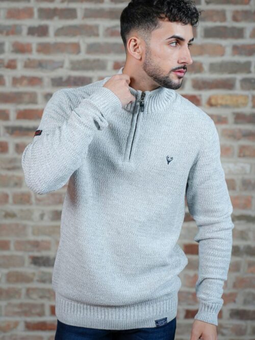 Scott Ellis Morcombe Cement Grey 1/4 Zip Knit