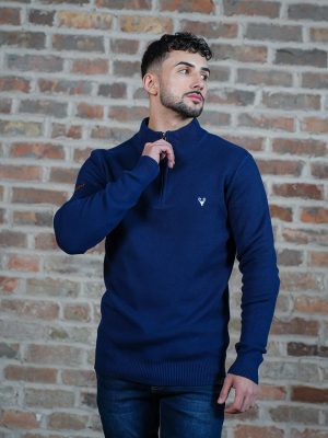 Mens deep blue quarter zip jumper