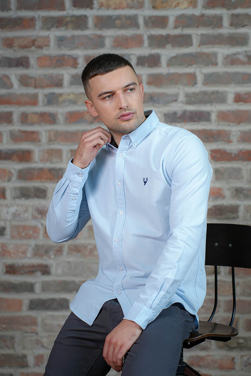 Scott Ellis Sky Blue Long Sleeve Oxford Shirt