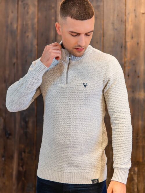 Paraffin Faulkner Quarter Zip Knit Jumper Light Grey