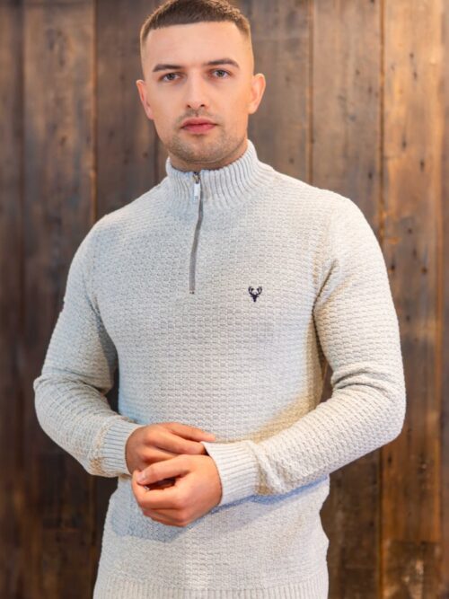Scott Ellis Faulkner 1/4 Zip Knit Jumper Light Grey