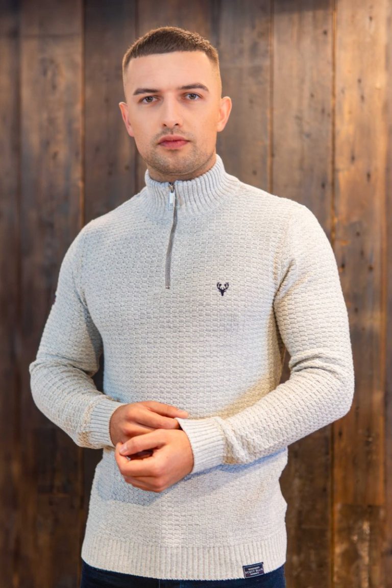 Scott Ellis Faulkner 1/4 Zip Knit Jumper Light Grey