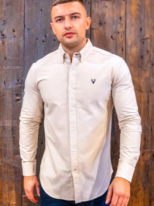 Scott Ellis Beige Long Sleeve Oxford Shirt
