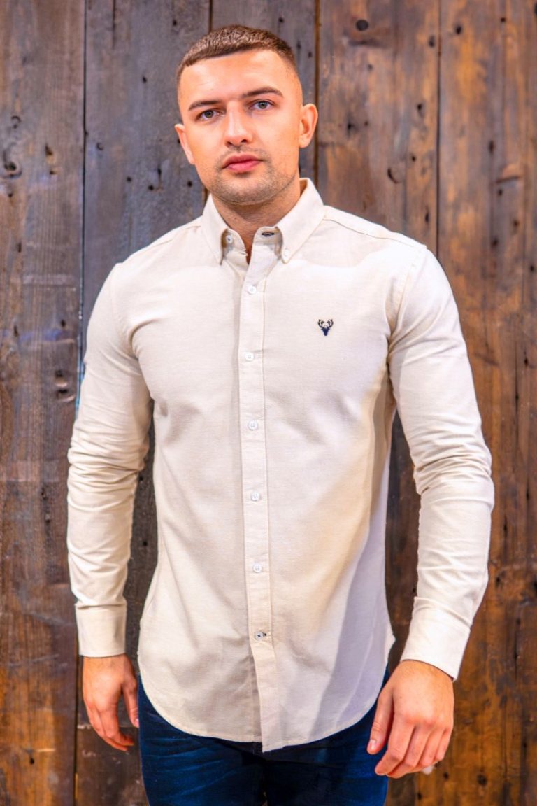 Scott Ellis Beige Long Sleeve Oxford Shirt