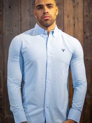 Scott Ellis Sky Blue Long Sleeve Oxford Shirt | Tailored Fit Shirt