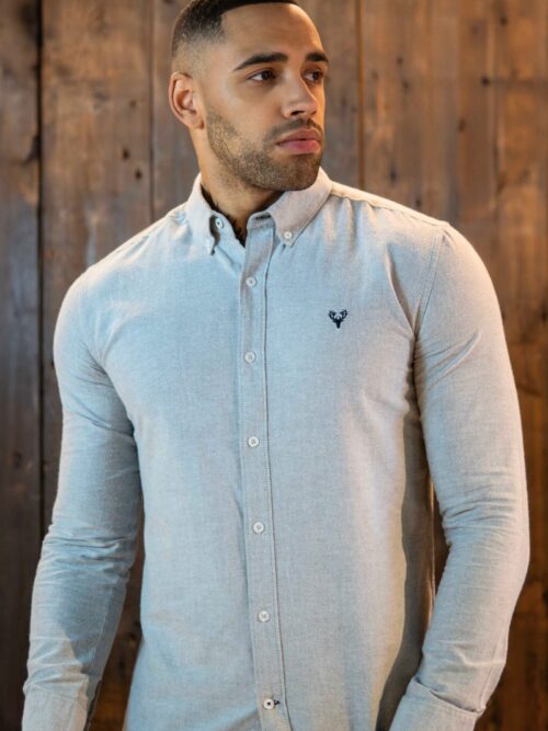 Scott Ellis Grey Long Sleeve Oxford Shirt | Tailored Fit Shirt