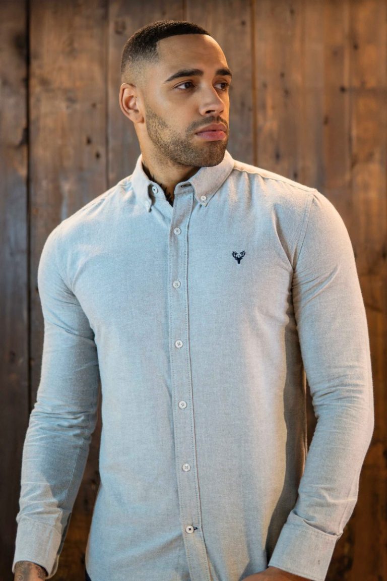 Scott Ellis Grey Long Sleeve Oxford Shirt | Tailored Fit Shirt
