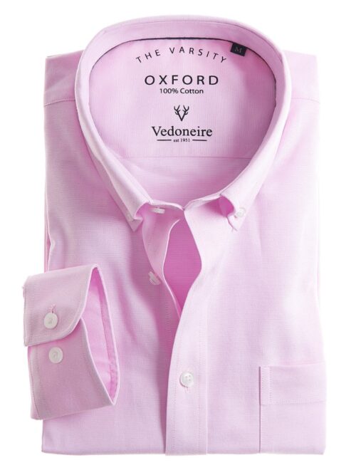 Vedoneire Men's Cotton Long Sleeve Oxford Shirt Pink