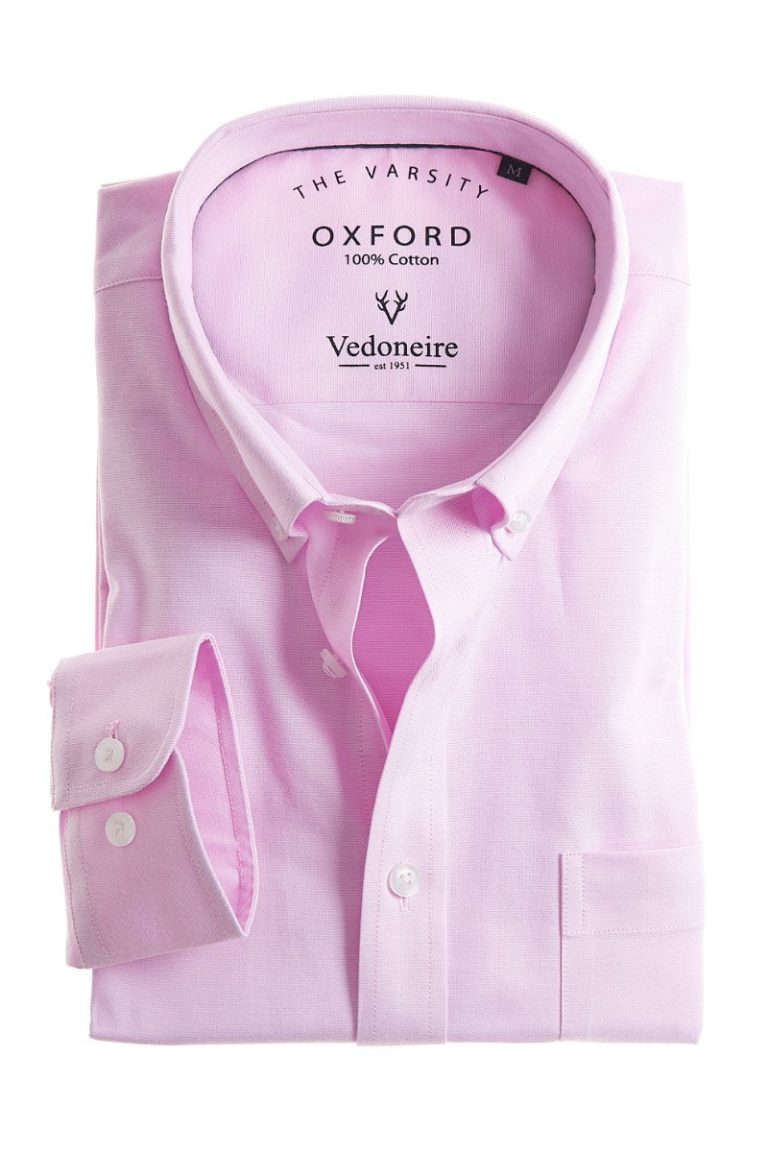 Vedoneire Men's Cotton Long Sleeve Oxford Shirt Pink