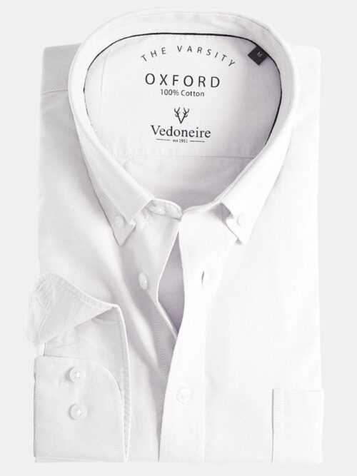 Vedoneire Men's Cotton Long Sleeve Oxford Shirt White