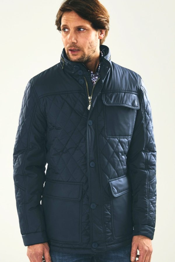 Vedoneire Men's Quilted Jacket Navy Diamond Quilt Coat
