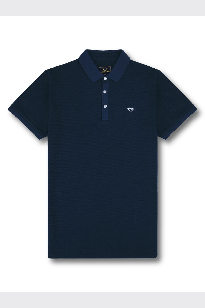 Walker & Hunt Textured Polo Shirt | Navy