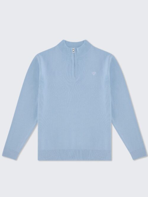 Walker and Hunt Knitted Half Zip | Sky Blue