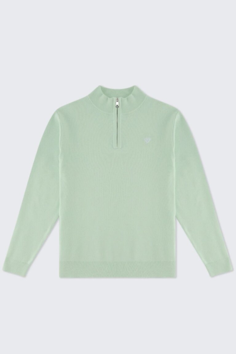 Walker and Hunt Knitted Half Zip | Sage Green