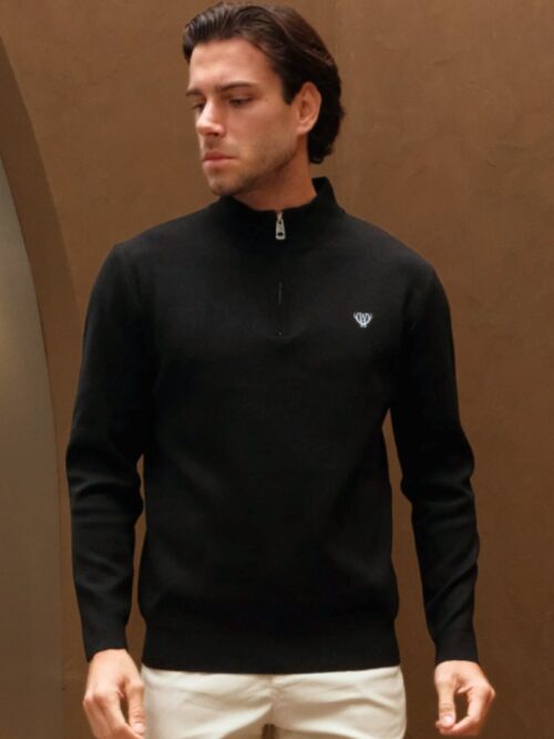 Black 1/4 zip knitwear Walker & Hunt