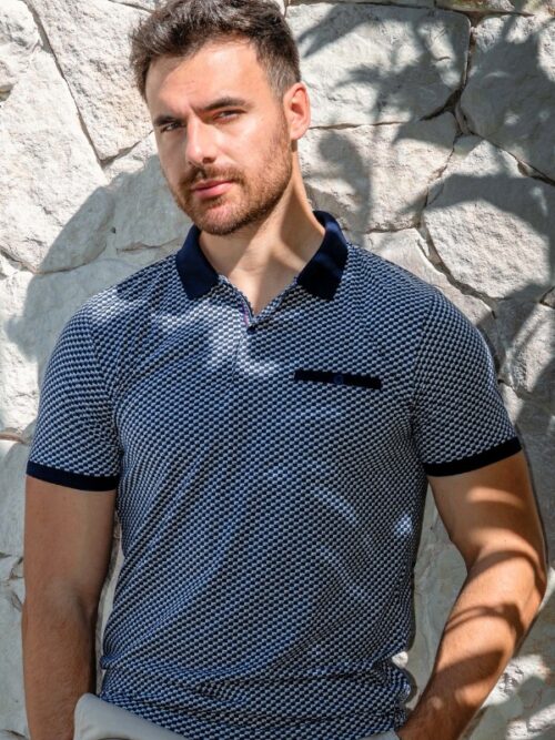 Lloyd and Jefferson Peter Polo Shirt Patterned | Navy