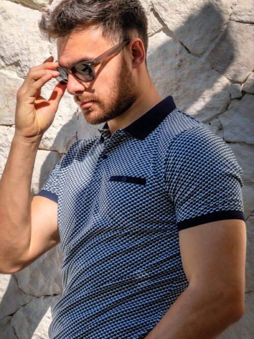 Premium men's polo shirt navy patterned