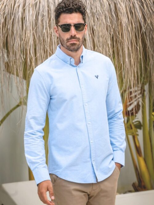 Scott Ellis Sky Blue Long Sleeve Oxford Shirt | Tailored Fit Shirt