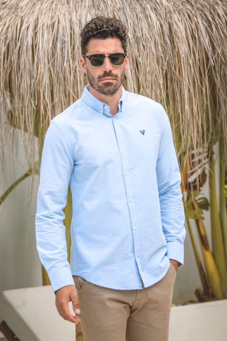 Scott Ellis Sky Blue Long Sleeve Oxford Shirt | Tailored Fit Shirt