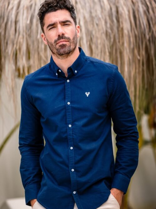 Scott Ellis Deep Blue Long Sleeve Oxford Shirt | Tailored Fit Shirt
