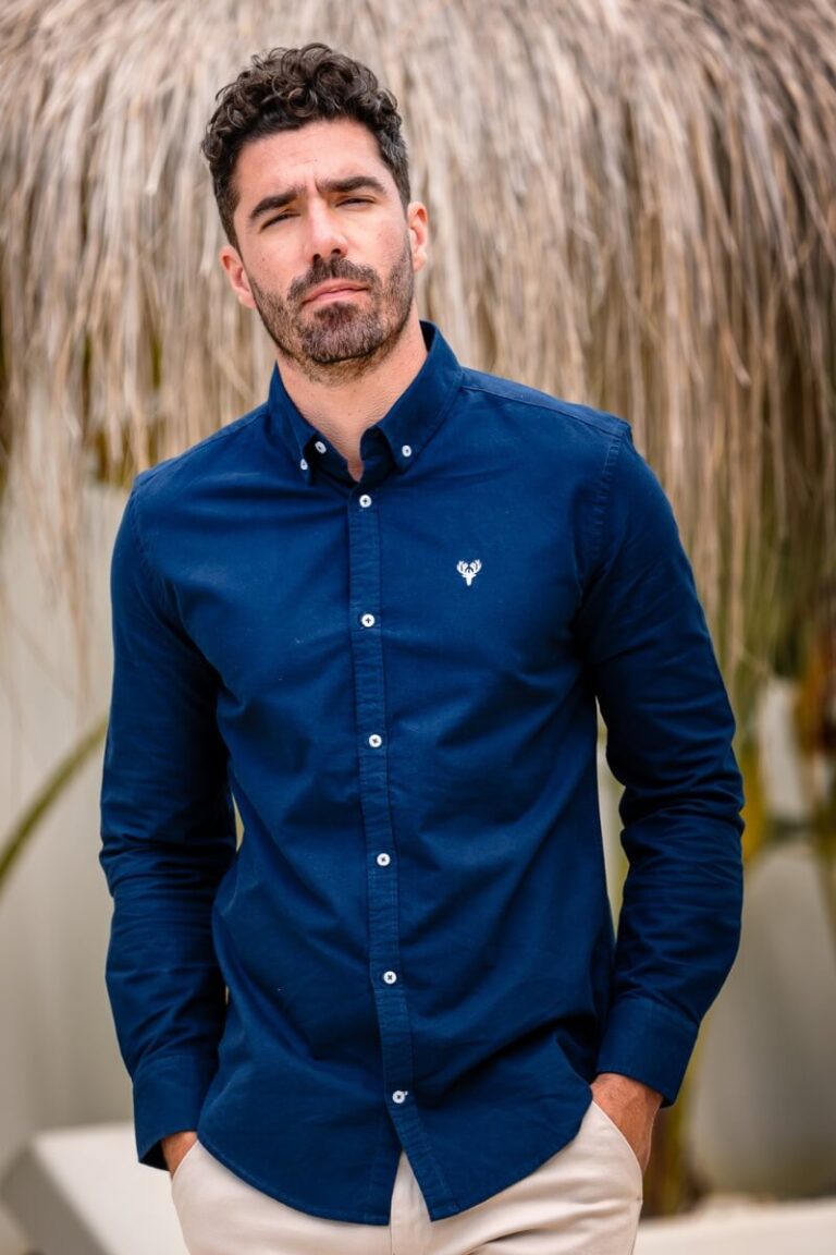 Scott Ellis Deep Blue Long Sleeve Oxford Shirt | Tailored Fit Shirt