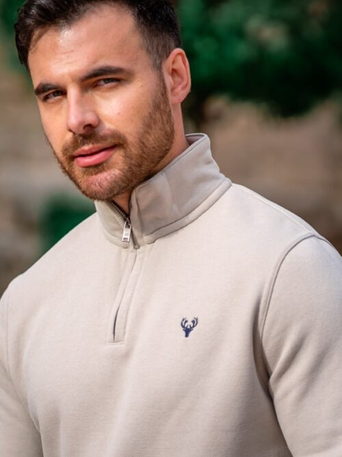 Stone sweater for men in stone | Embroidered Logo