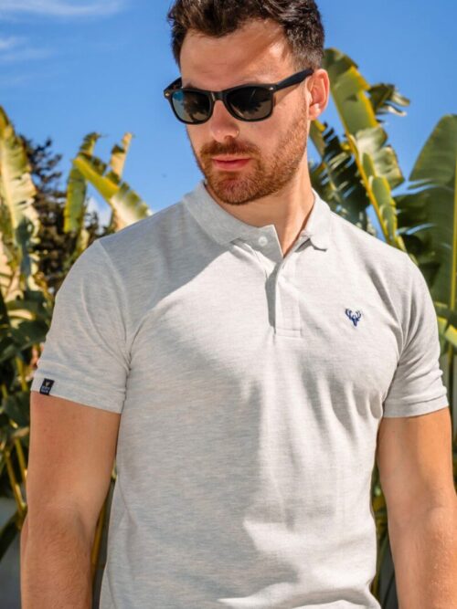 Grey pique polo shirt with embroidered logo | Scott Ellis