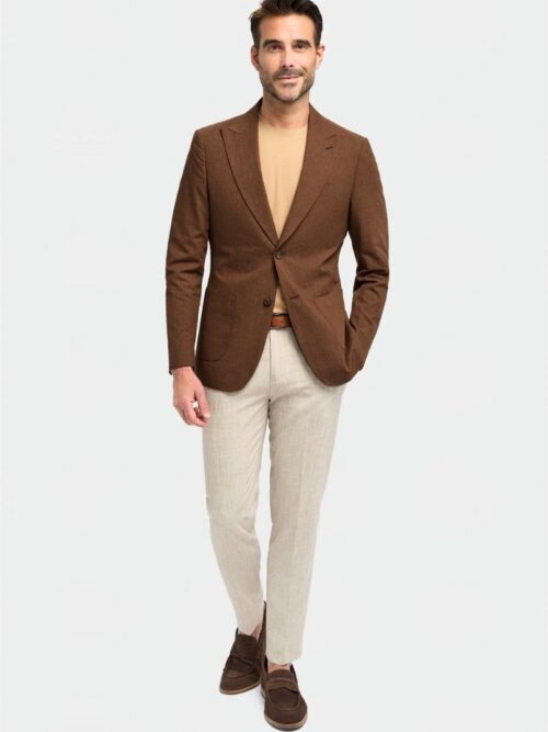 Rust coloured blazer and chino pants