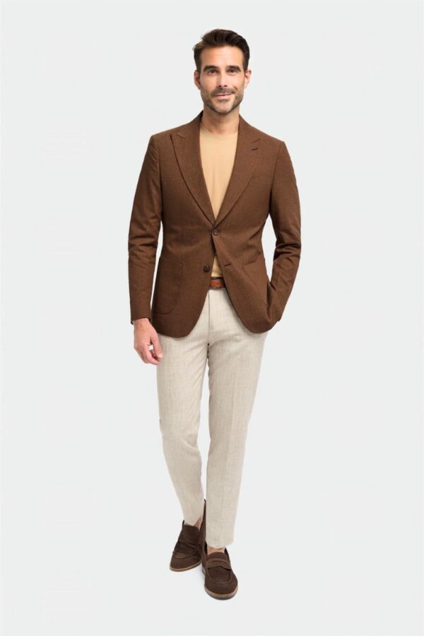 Rust coloured blazer and chino pants