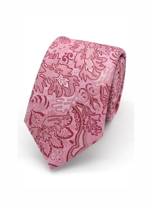 LA Smith Bold Leaves Tie | Raspberry F1793/4