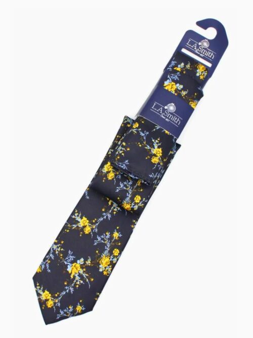 LA Smith Floral Tie and Hank Set | Navy Set40562