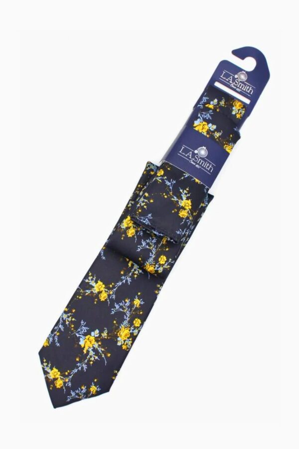 LA Smith Floral Tie and Hank Set | Navy Set40562