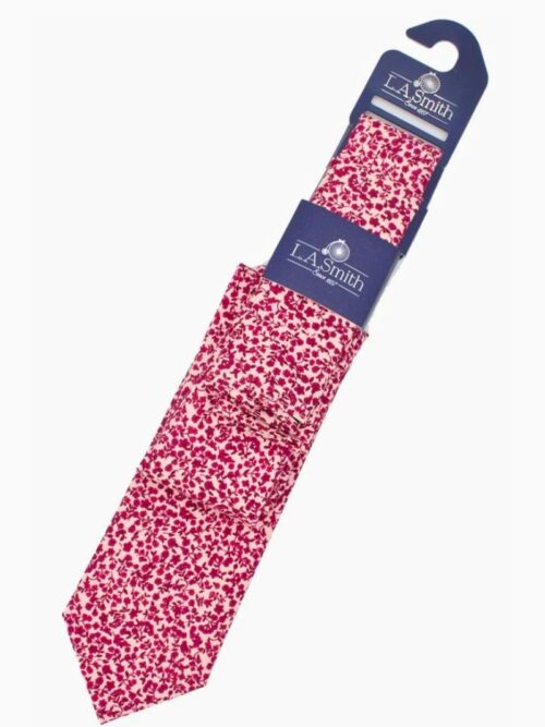 LA Smith Floral Tie and Hank Set | Rasberry on Ecru Set40383