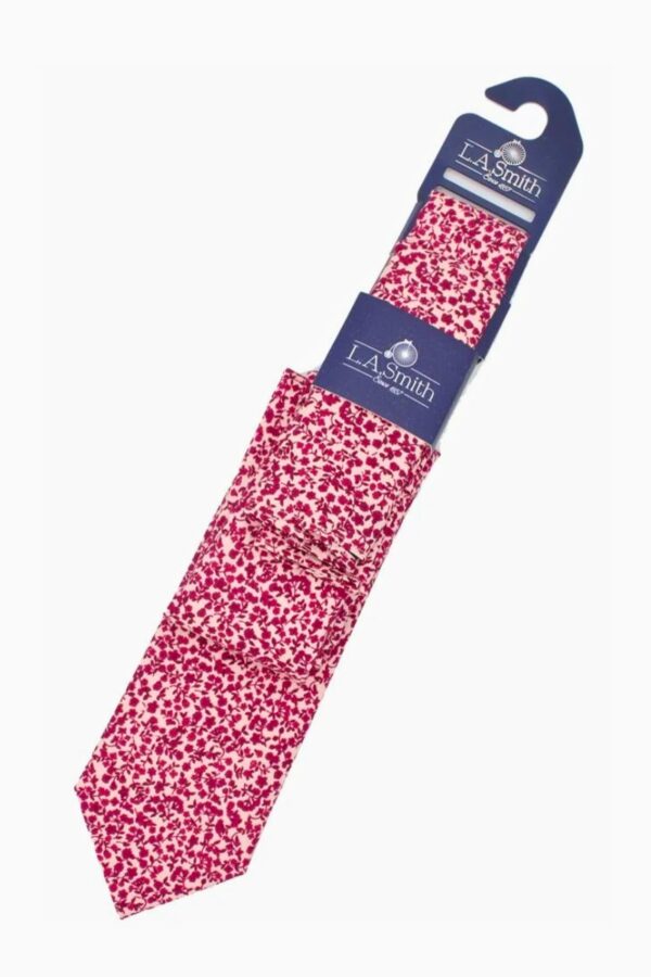 LA Smith Floral Tie and Hank Set | Rasberry on Ecru Set40383