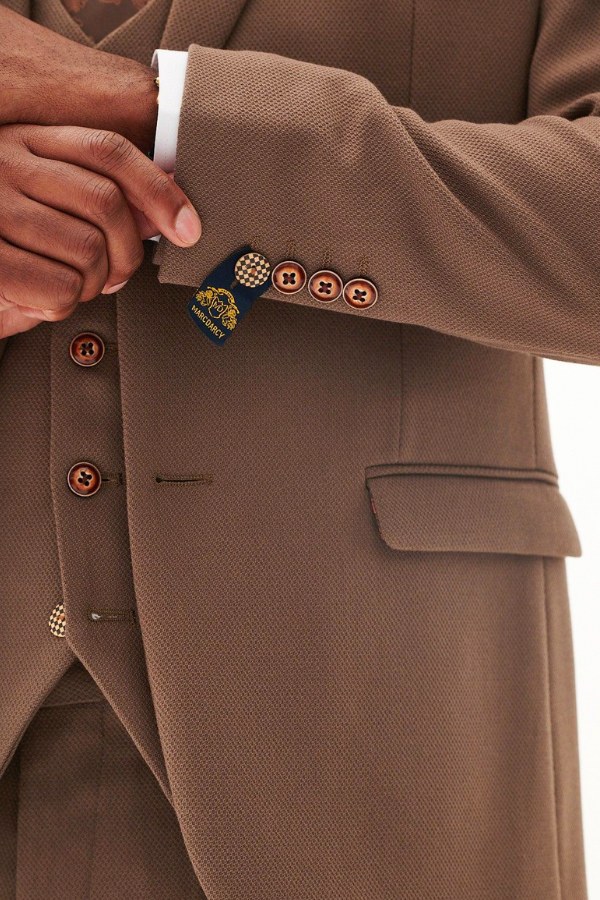 Button Detail on Cuff Tan Suit Jacket