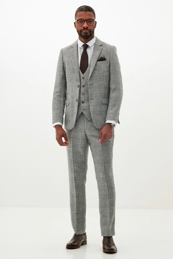 Marc Darcy Kris | Silver Grey Tweed 3-Piece Suit