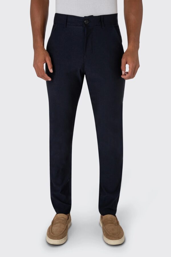 Slim fitting navy trousers
